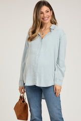 Light Blue Denim Button Up Maternity Top