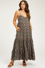 Black Printed Maternity Maxi Dress