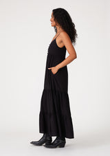 Black Scalloped Embroidered Neckline Maxi Dress