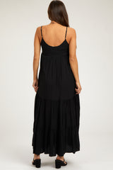 Black Scalloped Embroidered Neckline Maternity Maxi Dress