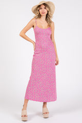 Fuchsia Floral Sleeveless Maternity Midi Dress