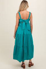 Teal Square Neck Cut Out Back Tiered Maternity Maxi Dress