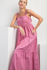 Mauve Square Neck Cut Out Back Tiered Maternity Maxi Dress