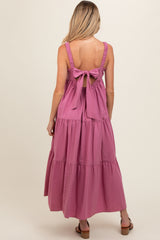 Mauve Square Neck Cut Out Back Tiered Maternity Maxi Dress