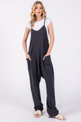 Charcoal Knit Front Pocket Maternity Overall