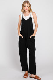 Black Knit Front Pocket Overall