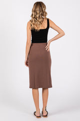 Brown Drawstring Midi Skirt