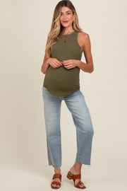 Light Blue Distressed Hem Maternity Straight Leg Jeans