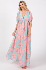 Salmon Floral Back Cutout Maternity Maxi Dress