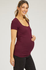 Burgundy Square Neck Short Sleeve Maternity Top