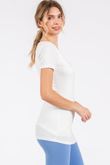 Ivory Square Neck Short Sleeve Top