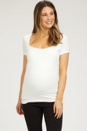 Ivory Square Neck Short Sleeve Maternity Top