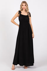 Black Square Neck Shoulder Tie Maternity Maxi Dress