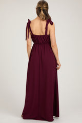 Plum Square Neck Shoulder Tie Maternity Maxi Dress