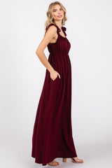 Plum Square Neck Shoulder Tie Maxi Dress