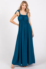 Teal Square Neck Shoulder Tie Maternity Maxi Dress