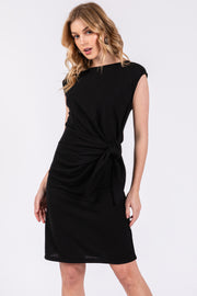 Black Terry Knit Gathered Waist Dress