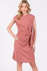 Mauve Terry Knit Gathered Waist Maternity Dress