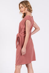 Mauve Terry Knit Gathered Waist Dress