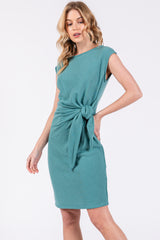 Teal Terry Knit Gathered Waist Maternity Dress