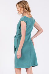 Teal Terry Knit Gathered Waist Dress