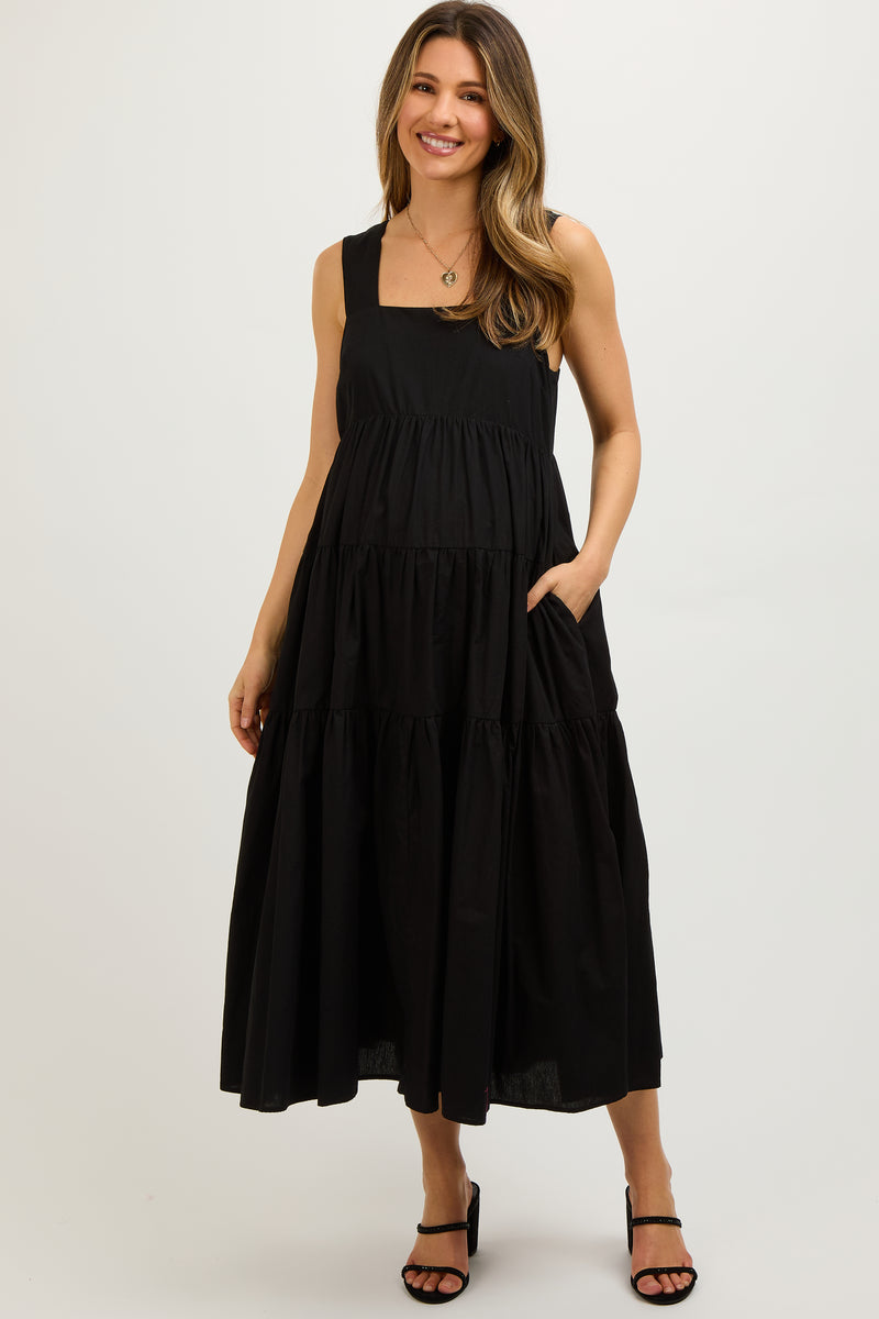 Black Tiered Maternity Maxi Dress – PinkBlush