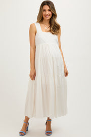 White Tiered Maternity Maxi Dress