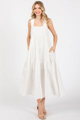 White Tiered Maternity Maxi Dress