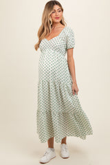 Green Floral Tiered Maternity Maxi Dress