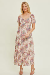 Cream Floral Chiffon Maternity Maxi Dress