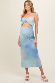 Light Blue Tie Dye Maternity Maxi Dress