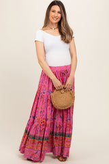 Pink Floral Tiered Maternity Maxi Skirt