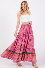 Pink Floral Tiered Maternity Maxi Skirt