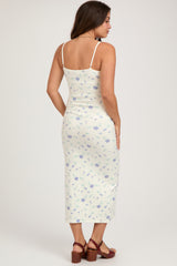 White Ultra Soft Knit Floral Sleeveless Maternity Midi Dress