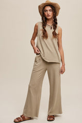 Light Olive Slub Knit Maternity Pants Set