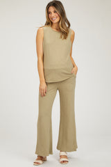 Light Olive Slub Knit Maternity Pants Set