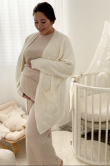 Beige Slub Knit Maternity Pants Set