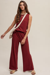 Burgundy Slub Knit Maternity Pants Set