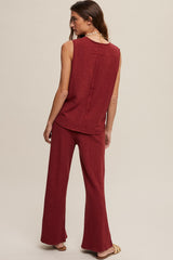 Burgundy Slub Knit Pants Set