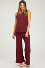 Burgundy Slub Knit Maternity Pants Set