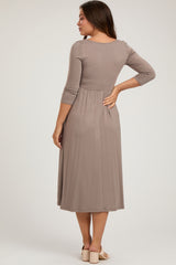 Mocha Square Neck 3/4 Sleeve Maternity Midi Dress