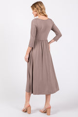 Mocha Square Neck 3/4 Sleeve Midi Dress