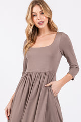 Mocha Square Neck 3/4 Sleeve Midi Dress