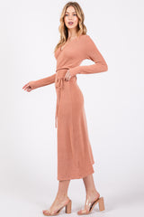 Rust Ribbed Long Sleeve Wrap Nursing Dress