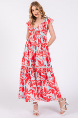 Coral Floral Flounce Maternity Maxi Dress