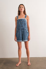 Blue Rolled Hem Short Overalls