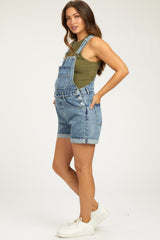 Blue Rolled Hem Maternity Short Overalls