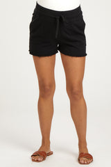 Black Raw Hem Drawstring Maternity Shorts