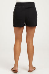 Black Raw Hem Drawstring Maternity Shorts