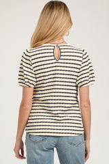 Black Striped Textured Puff Sleeve Maternity Top